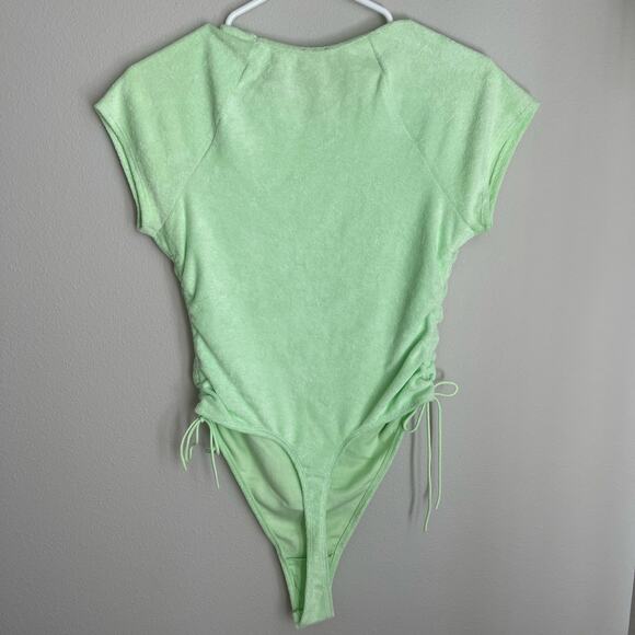 NWT Savage X Fenty Green 70s Ruched Terry Thong Teddy Bodysuit - Picture 8 of 14